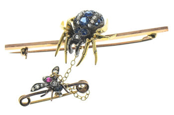 Diamond Sapphire Ruby Spider Fly Double Brooch Auction