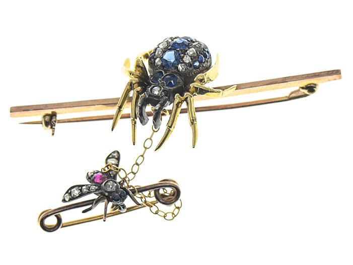 Diamond Sapphire Ruby Spider Fly Double Brooch Auction